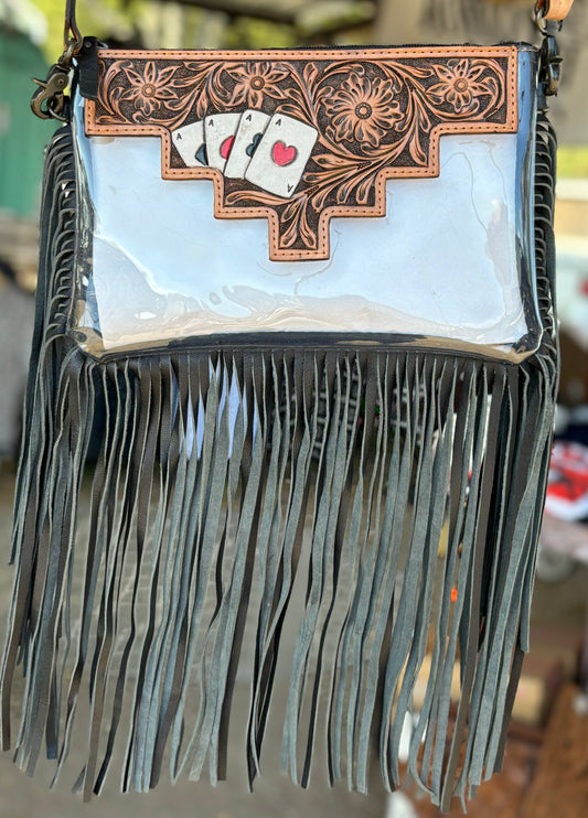 Clear Poker Aztec Fringe Crossbody