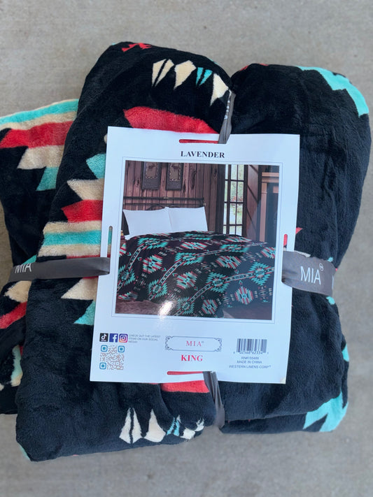 Blue & Red Aztec Lavendar Blanket - King Size