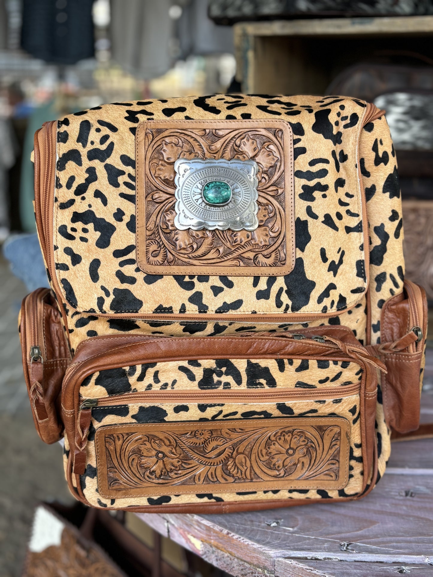 Leopard Tooled Concho Backpack