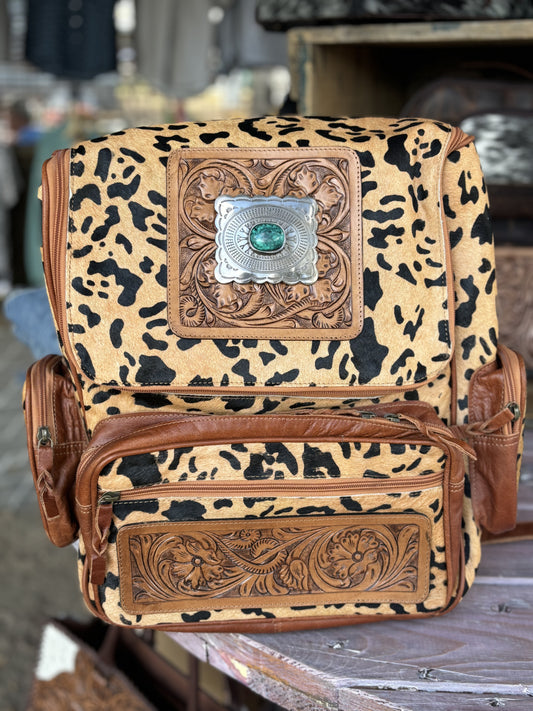 Leopard Tooled Concho Backpack