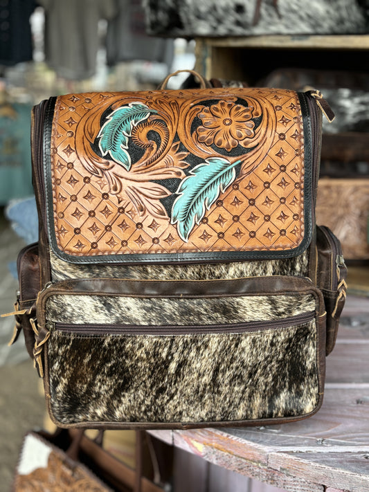 Feather Patch Cowhide Backpack