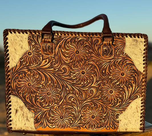 Tooled Leather Cowhide Corner Tote