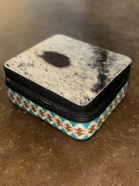 Blue Aztec Cowhide Jewelry Box
