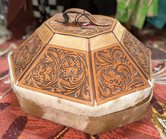 Cowhide Tooled Leather Hat Box