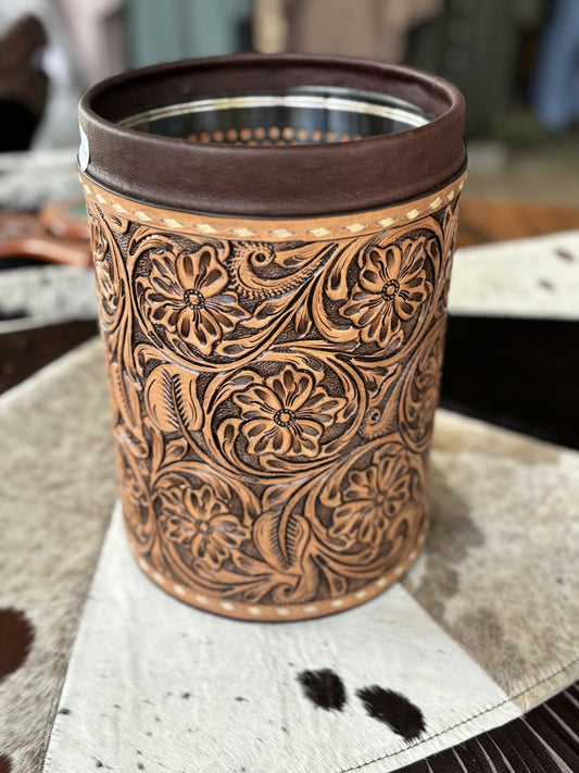 Tooled Leather Trash Bin