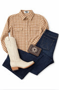 Brown Gingham Pearl Snap