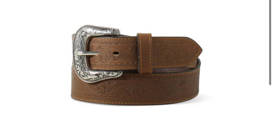 ARIAT MEN'S FLORAL EMBOSSED STITCHED EDGE BELT