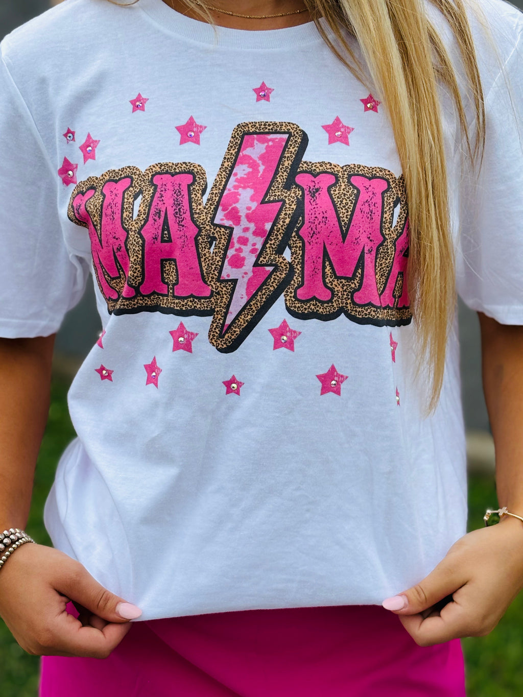 Mama Lightning Bolt Bedazzled Tee