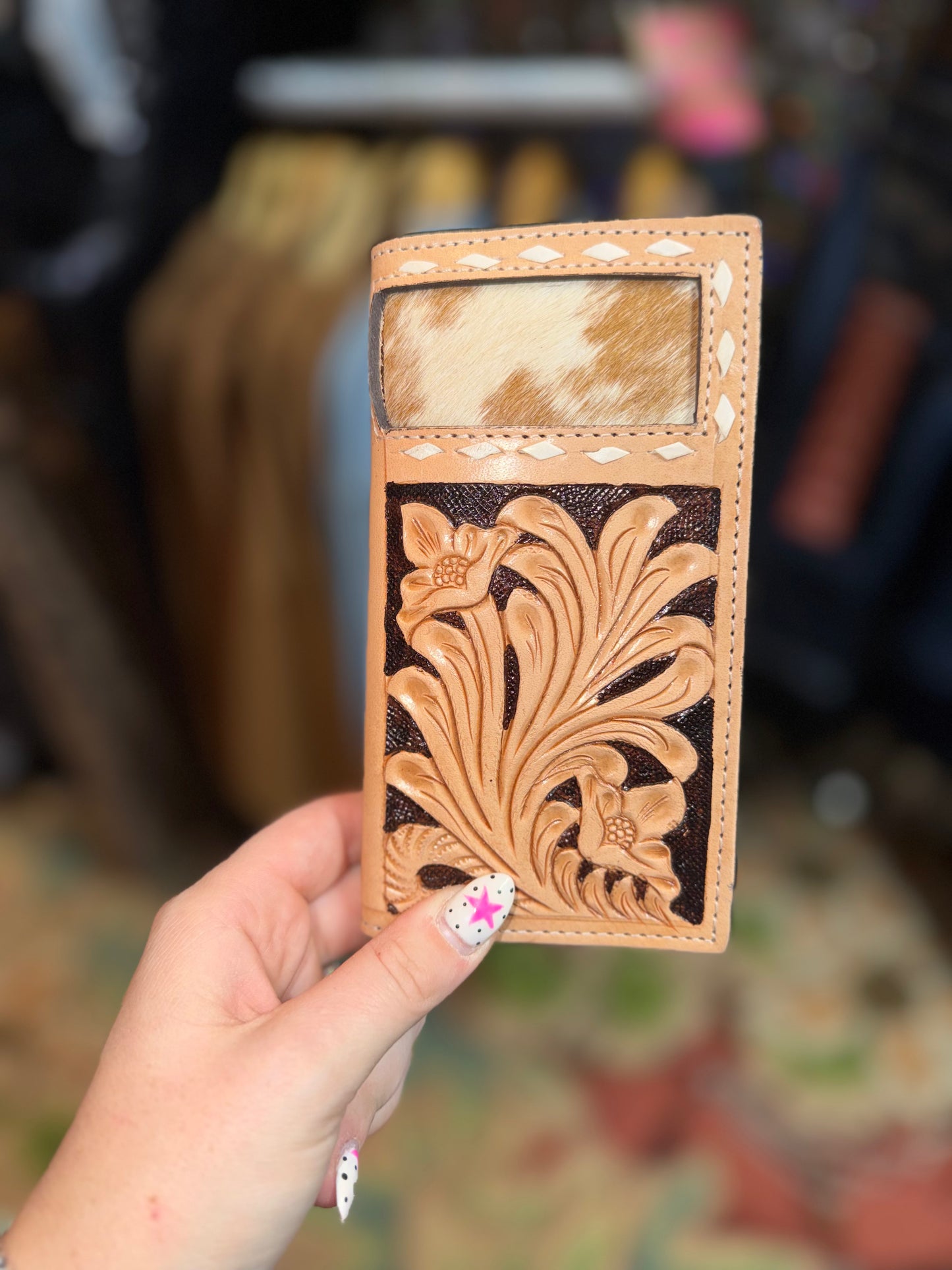 Cowhide Patch Tooled Leather Wallet