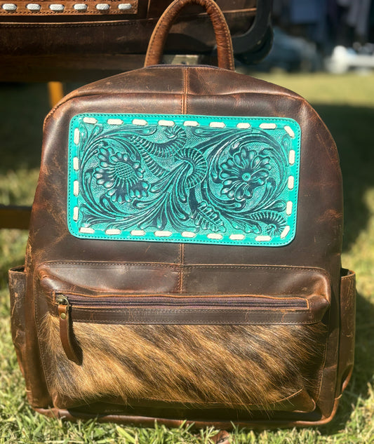 Blue Tooled Leather Bagpack