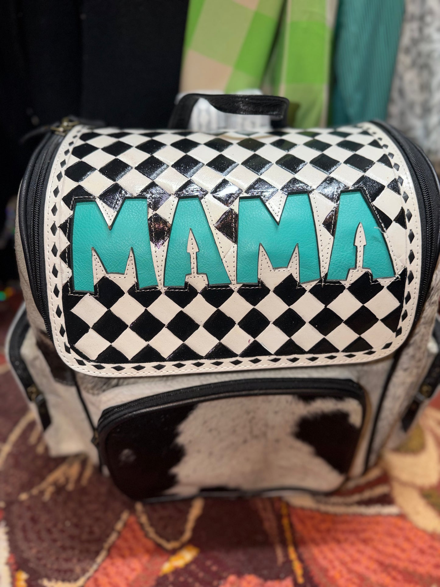 Checkered Turquoise Mama Backpack
