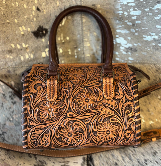 Natural Tooled Leather Speedy Purse
