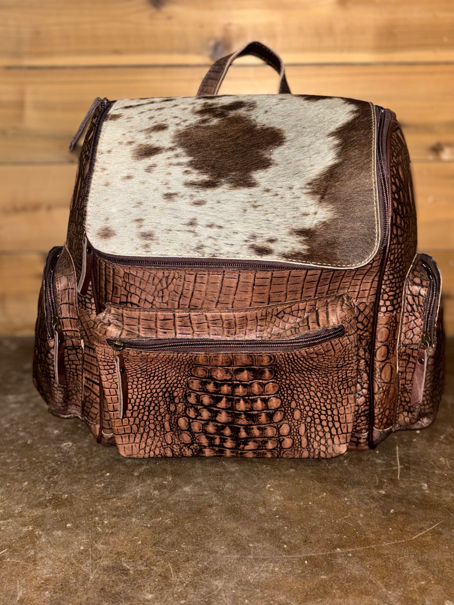 Brown Alligator Cowhide Backpack