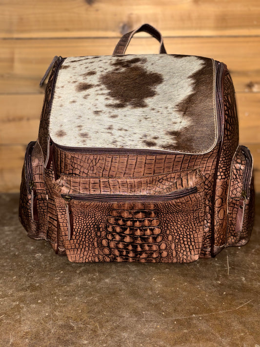 Brown Alligator Cowhide Backpack