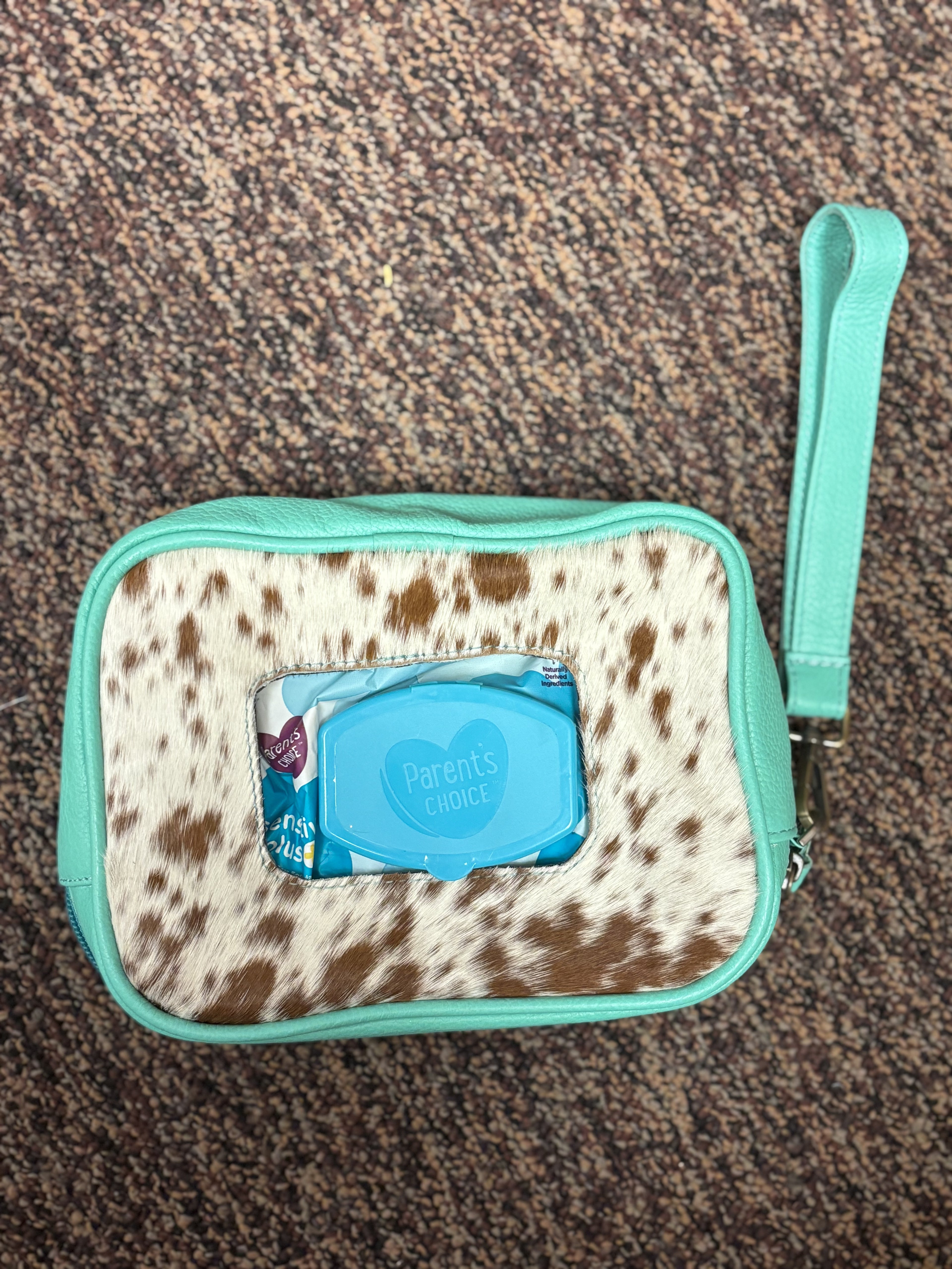 Blue Cowhide Wristlet Wipe Case
