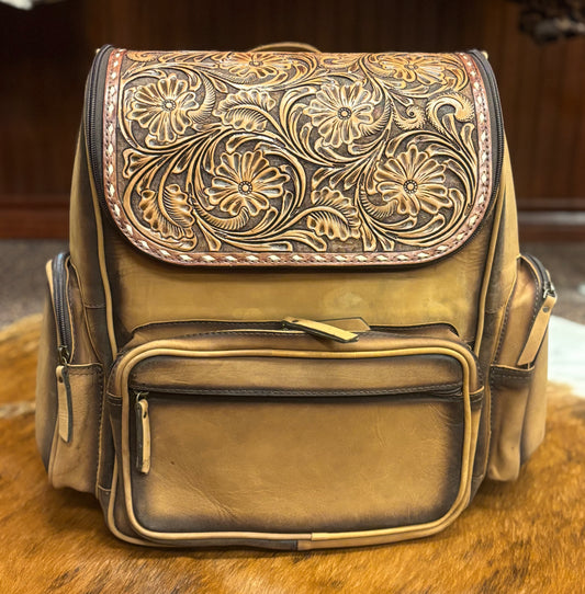 Vintage Tooled Leather Backpack