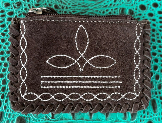 Brown Leather Boot Stitch Coin Pouch