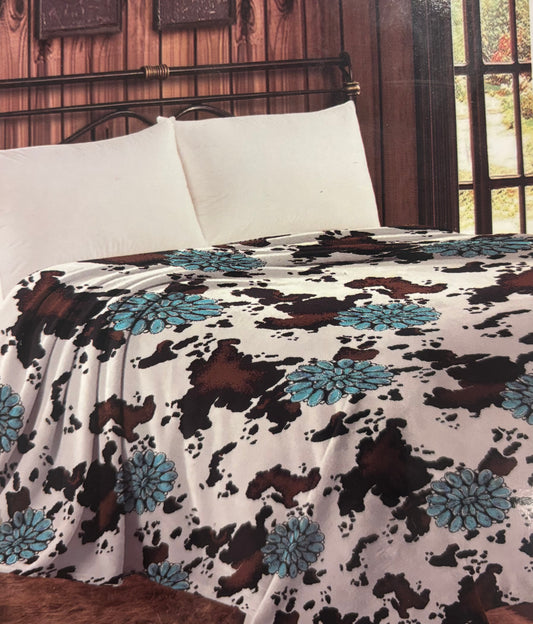 Cowprint and Concho Blanket - Twin Size