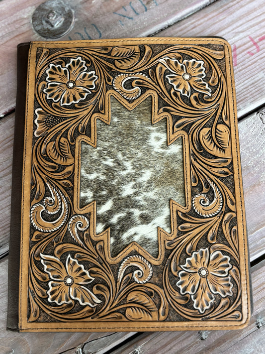 Tooled Leather Cowhide Aztec Portfolio