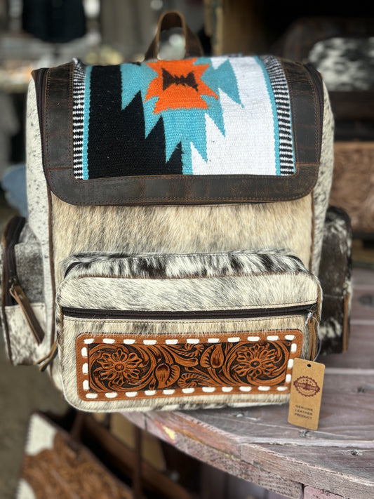 Pendelton Cowhide Tooled Patch Backpack