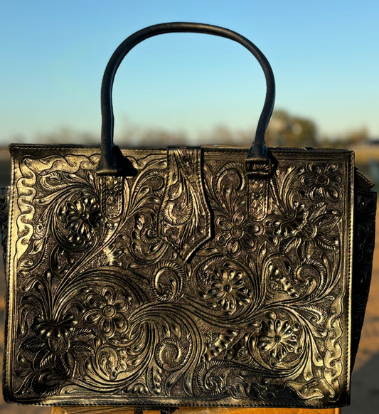 Black Tooled Tote