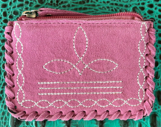 Pink Leather Boot Stitch Coin Pouch