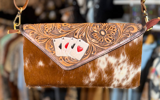 Aces Cowhide Tooled Leather Crossbody