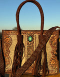 Leather Cowhide Fringe Concho Tote
