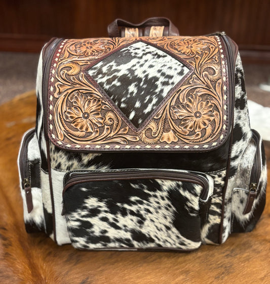 Diamond Cowhide Tooled Leather Backpack