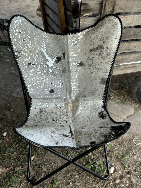 Silver Acid Wash Cowhide Butterfly Chair