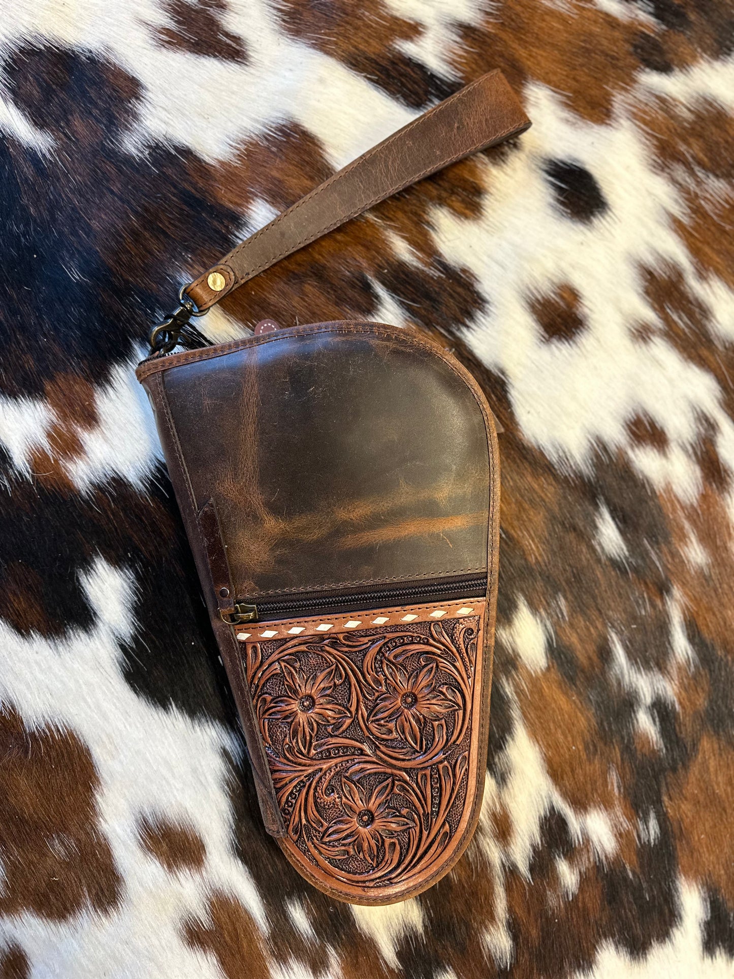 Natural Leather with Tooled Detail Pistol Case
