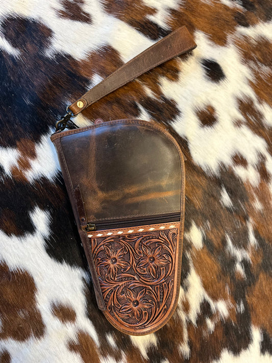 Natural Leather with Tooled Detail Pistol Case