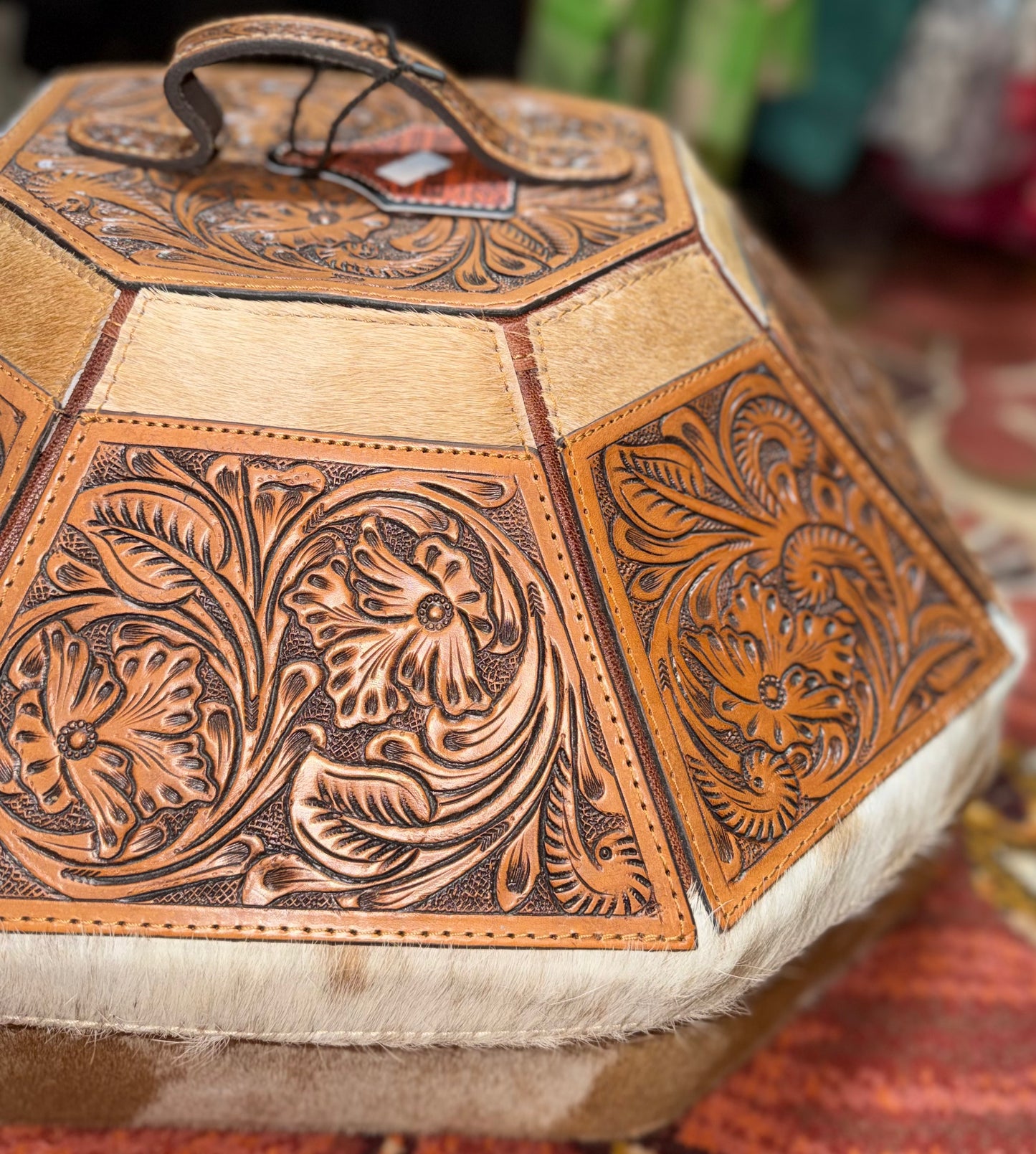 Cowhide Tooled Leather Hat Box