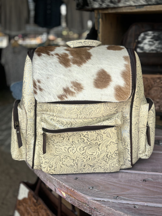 Cowhide Creme Tooled Backpack