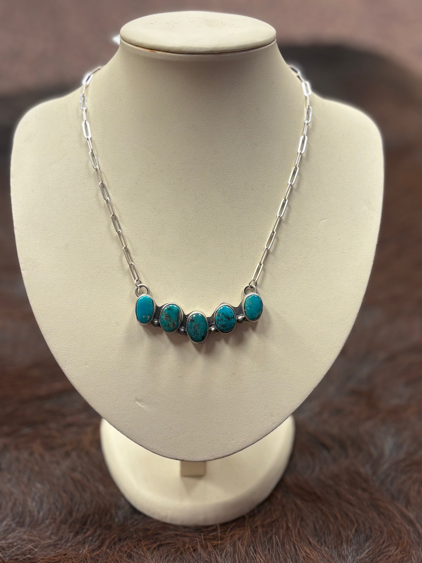 Turquosie Bar Necklace with Paperclip Chain