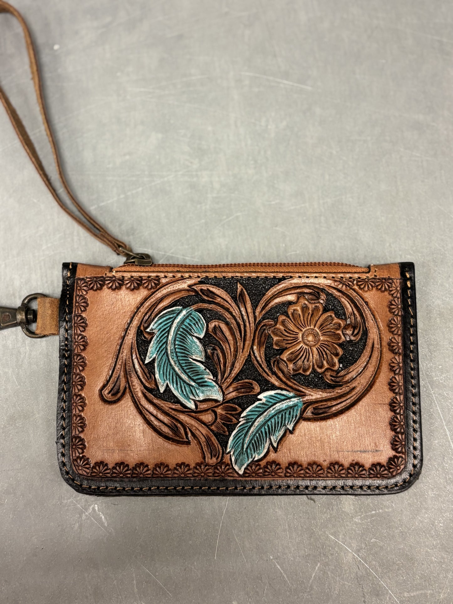 Feather Leather Wristlet Wallet