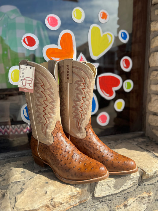 Roper Burnish Brown Embossed Otis Ostrich Boots