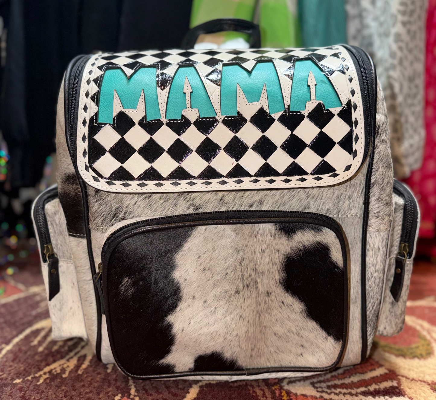 Checkered Turquoise Mama Backpack