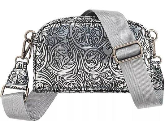 AVA COLLECTION LADIES BELT BAG FLORAL SILVER
