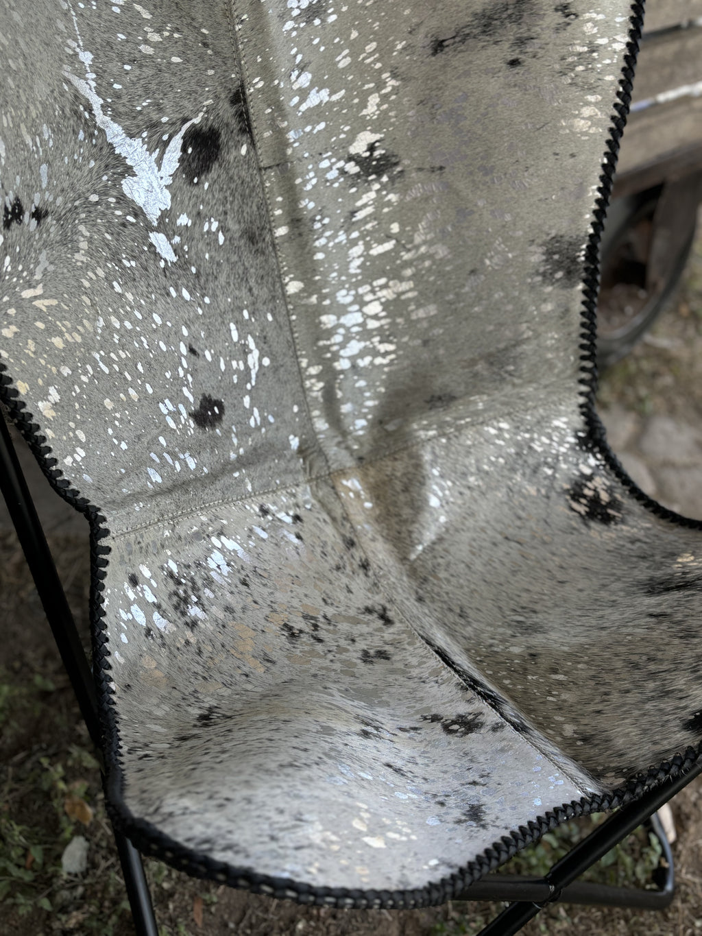 Silver Acid Wash Cowhide Butterfly Chair