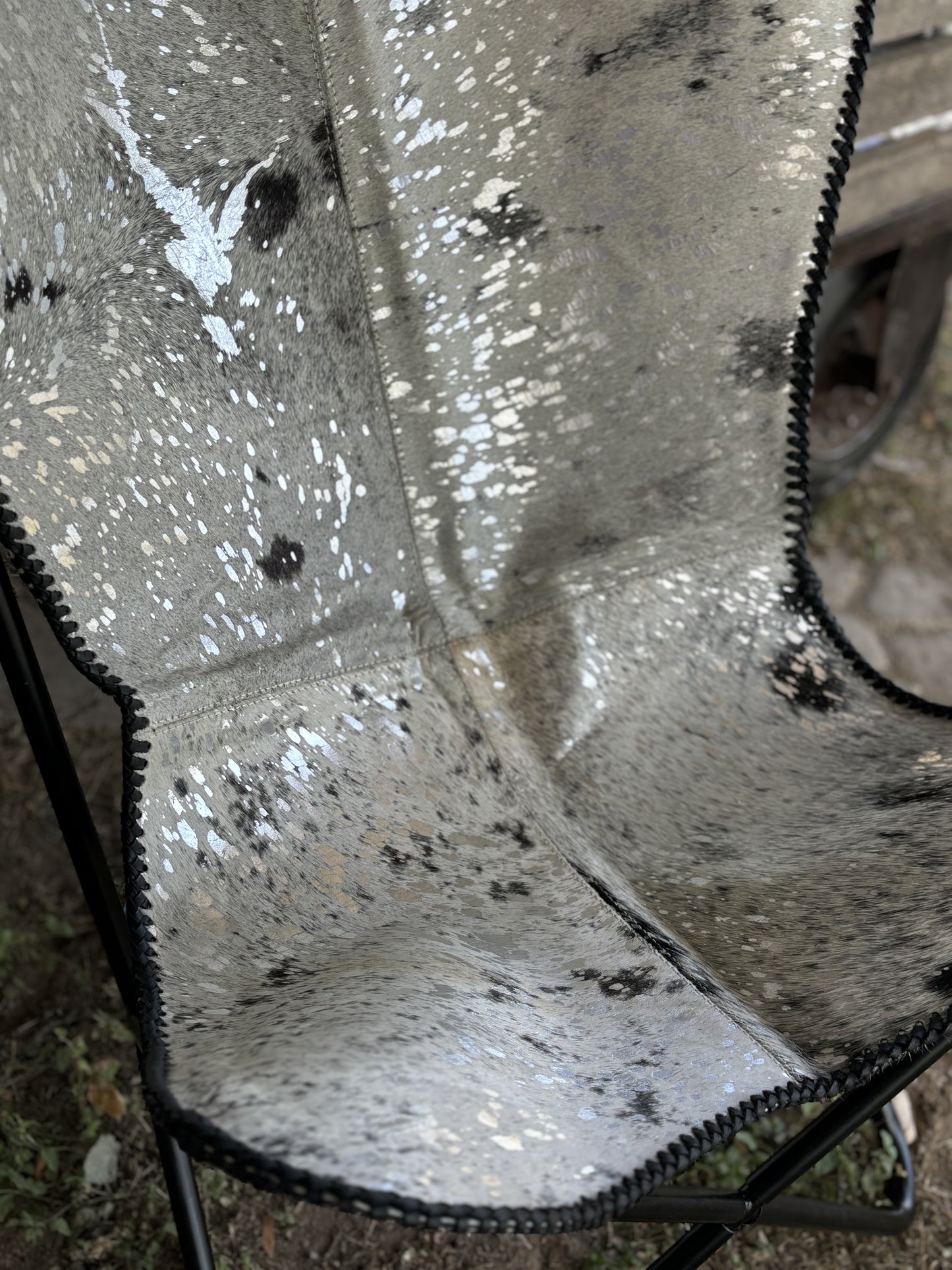 Silver Acid Wash Cowhide Butterfly Chair