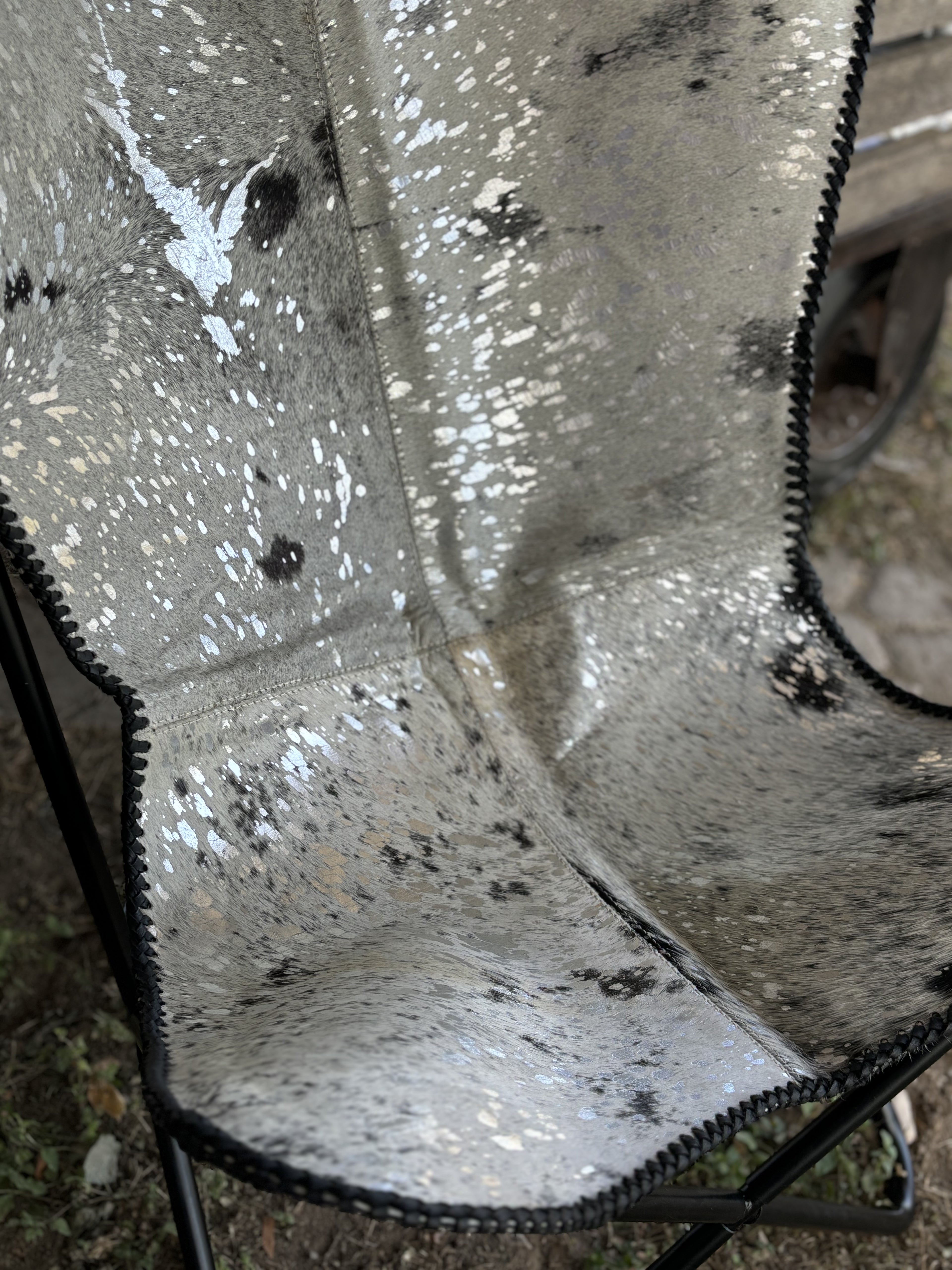 Silver Acid Wash Cowhide Butterfly Chair