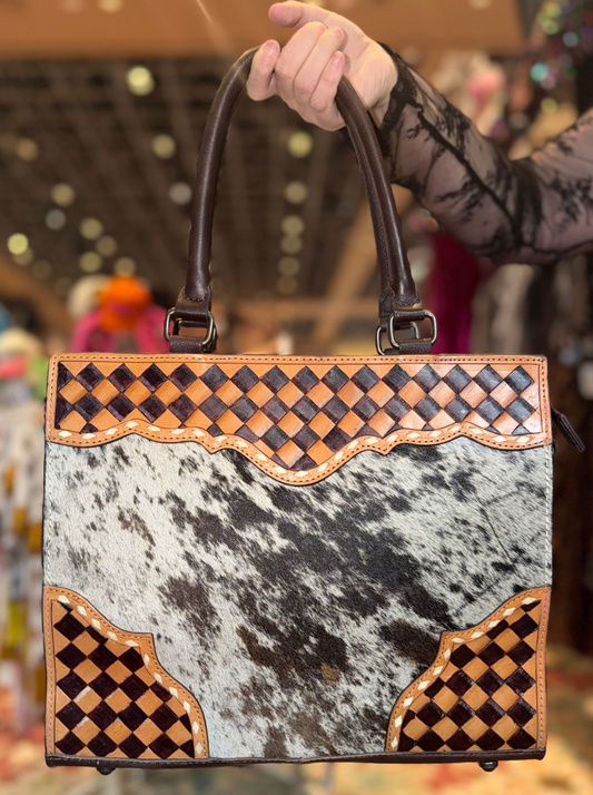Checkered Cowhide Tote