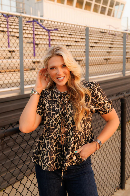 Leopard Front Tie Top