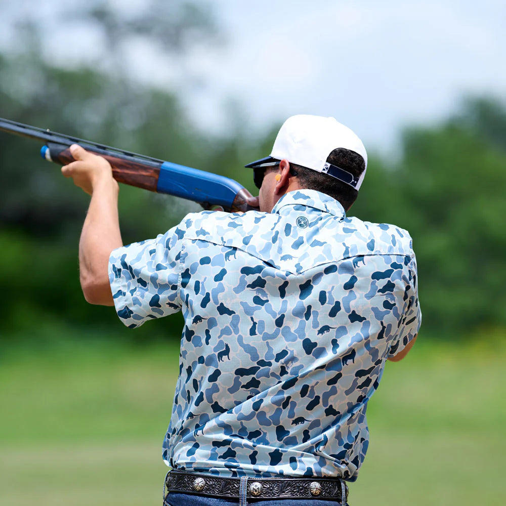 HOOEY "Sol" Short Sleeve Pearl Snap Shirt Blue Camo