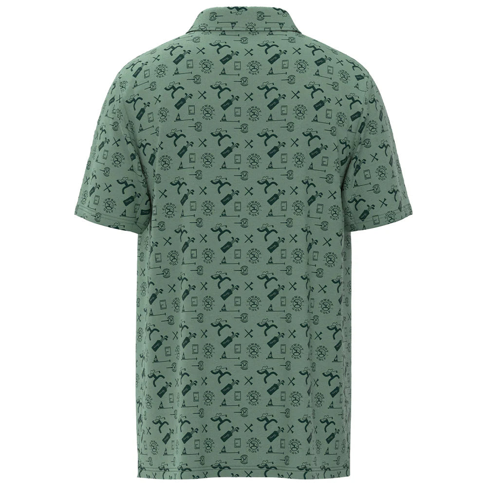 "The Weekender" Aqua Green Cowboy Golf Pattern Polo