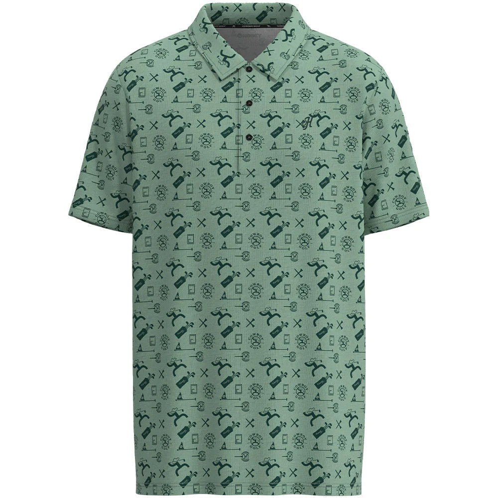 "The Weekender" Aqua Green Cowboy Golf Pattern Polo