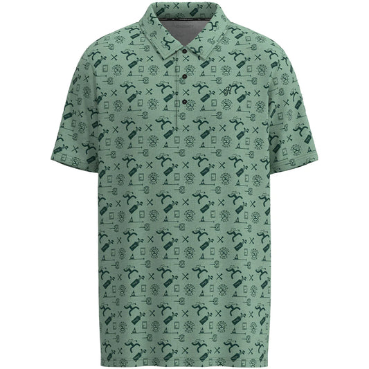 "The Weekender" Aqua Green Cowboy Golf Pattern Polo