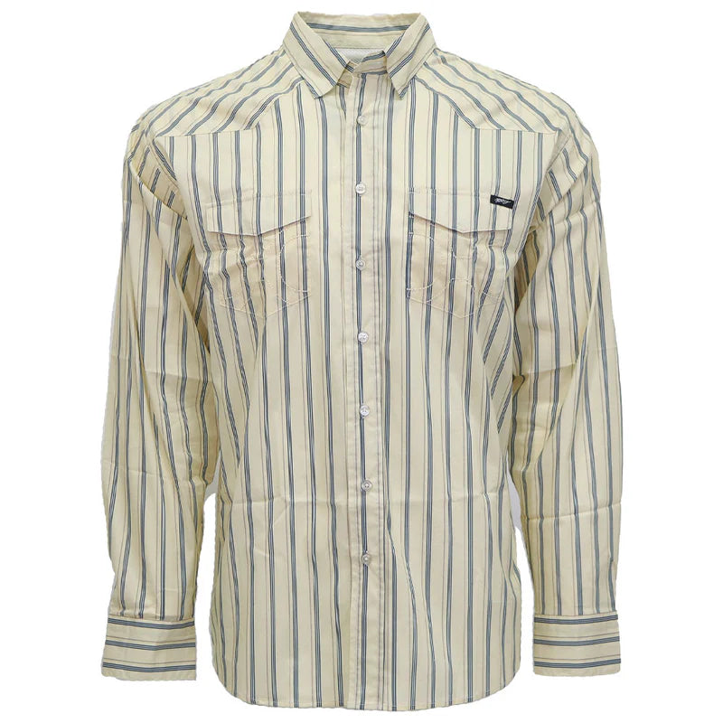 "Maverick" Long Sleeve Pearl Snap Shirt- White Pin Stripes