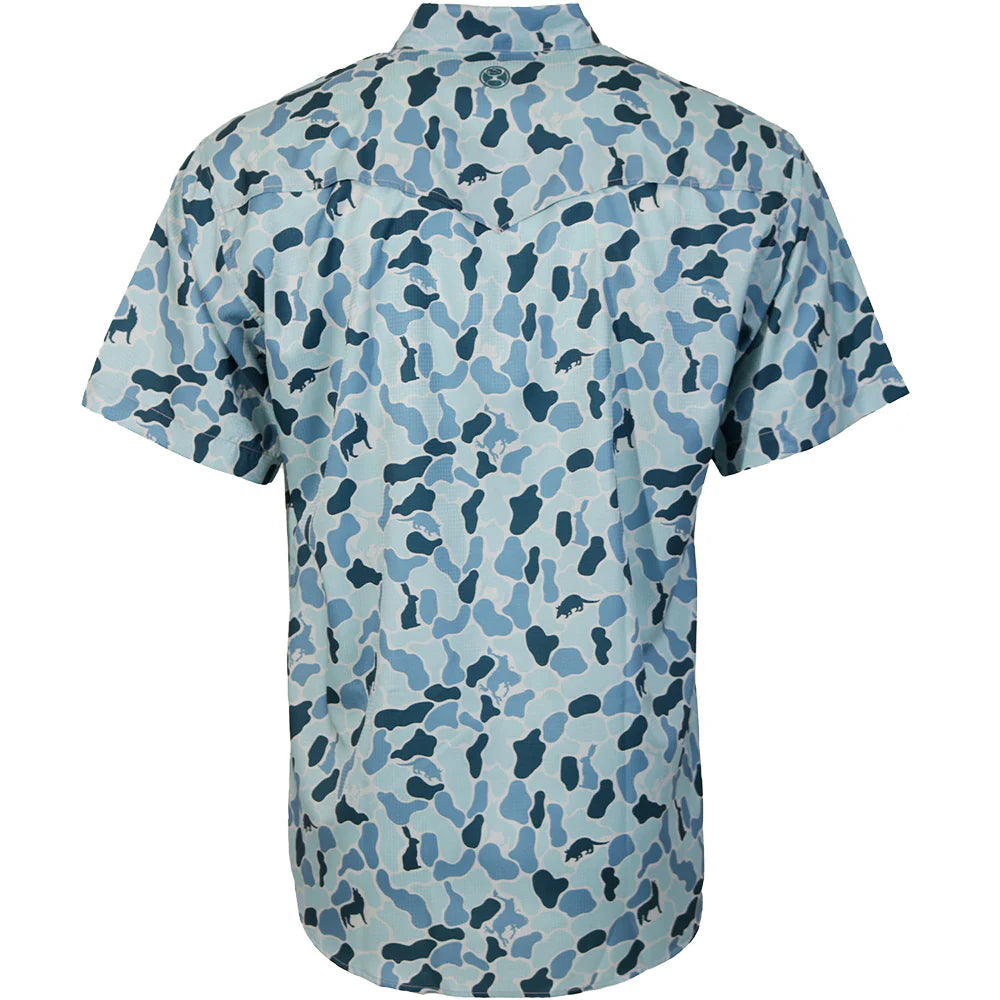 HOOEY "Sol" Short Sleeve Pearl Snap Shirt Blue Camo